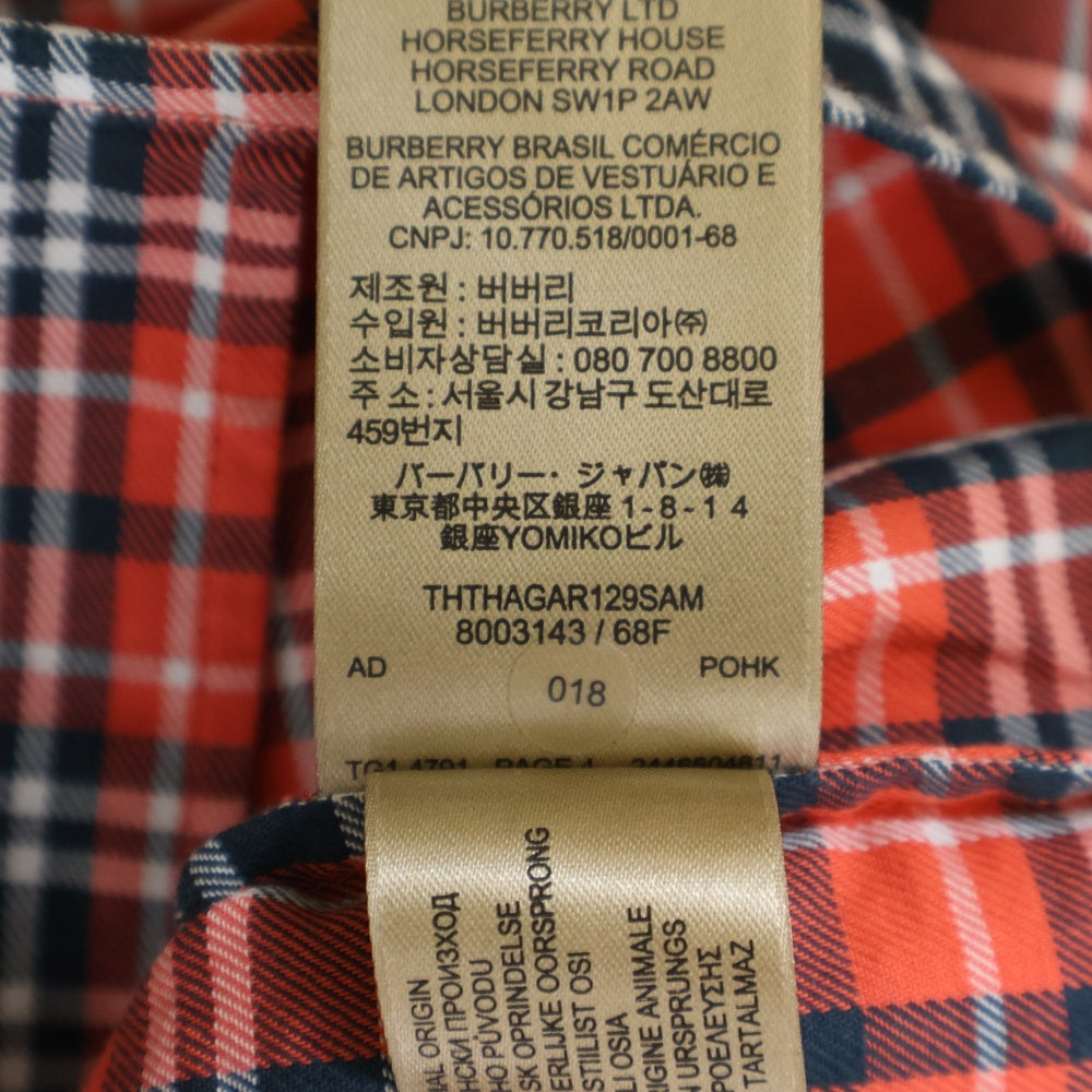 BURBERRY(バーバリー) 胸ポケット 6B チェック柄 オープンカラー 長袖シャツ オレンジ THTHAGAR129SAM