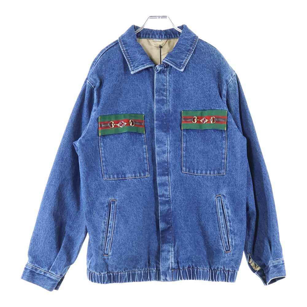 GUCCI(グッチ) RIBONN WASH DENIM JACKET リボン マルチポケット ホースビット ウオッシュ加工 デニムジャケット インディゴ 611771 XDBB9