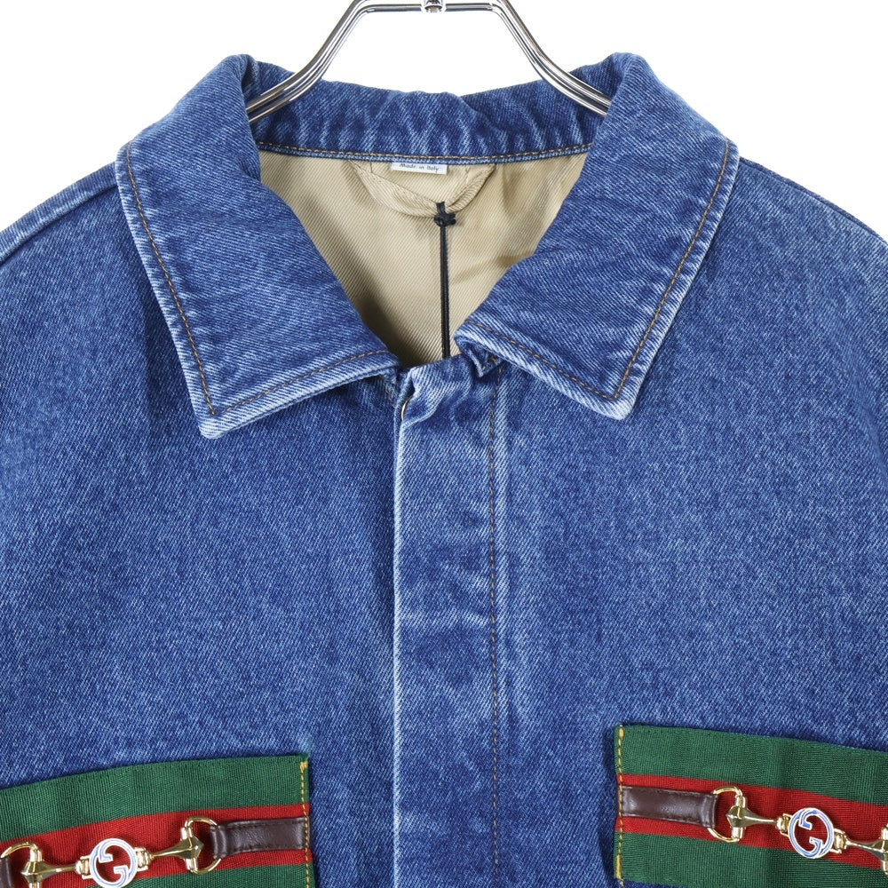 GUCCI(グッチ) RIBONN WASH DENIM JACKET リボン マルチポケット ホースビット ウオッシュ加工 デニムジャケット インディゴ 611771 XDBB9