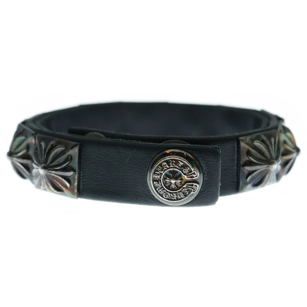 CHROME HEARTS(クロムハーツ) ZERO STUD SNGL ROW ゼロ ピラミッド スタッズ シングル レザー ブレスレット シルバー