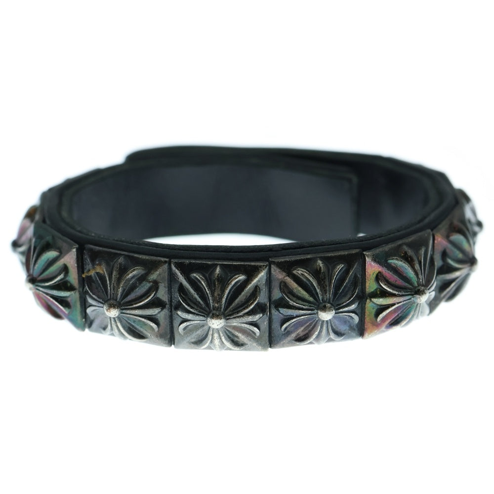 CHROME HEARTS(クロムハーツ) ZERO STUD SNGL ROW ゼロ ピラミッド スタッズ シングル レザー ブレスレット シルバー