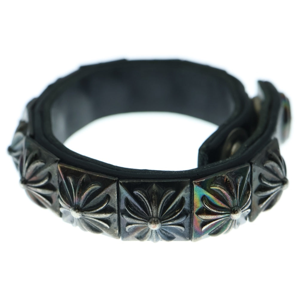 CHROME HEARTS(クロムハーツ) ZERO STUD SNGL ROW ゼロ ピラミッド スタッズ シングル レザー ブレスレット シルバー