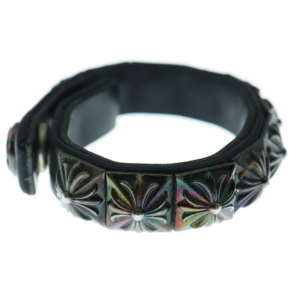 CHROME HEARTS(クロムハーツ) ZERO STUD SNGL ROW ゼロ ピラミッド スタッズ シングル レザー ブレスレット シルバー