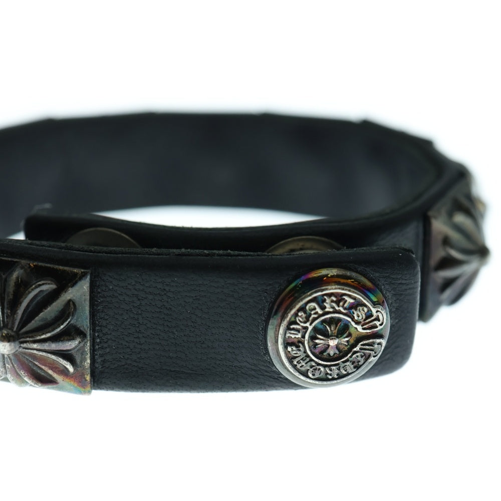 CHROME HEARTS(クロムハーツ) ZERO STUD SNGL ROW ゼロ ピラミッド スタッズ シングル レザー ブレスレット シルバー