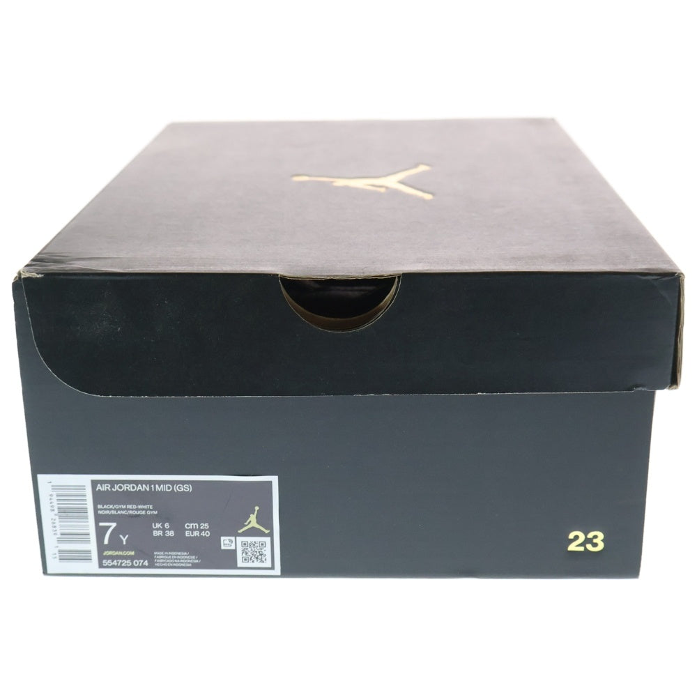 NIKE(ナイキ) KIDS GS AIR JORDAN 1 MID BERD エア ジョーダン1 ブレット ミッドカットスニーカー US7.0Y/25.0cm ブラック/レッド 55425-074