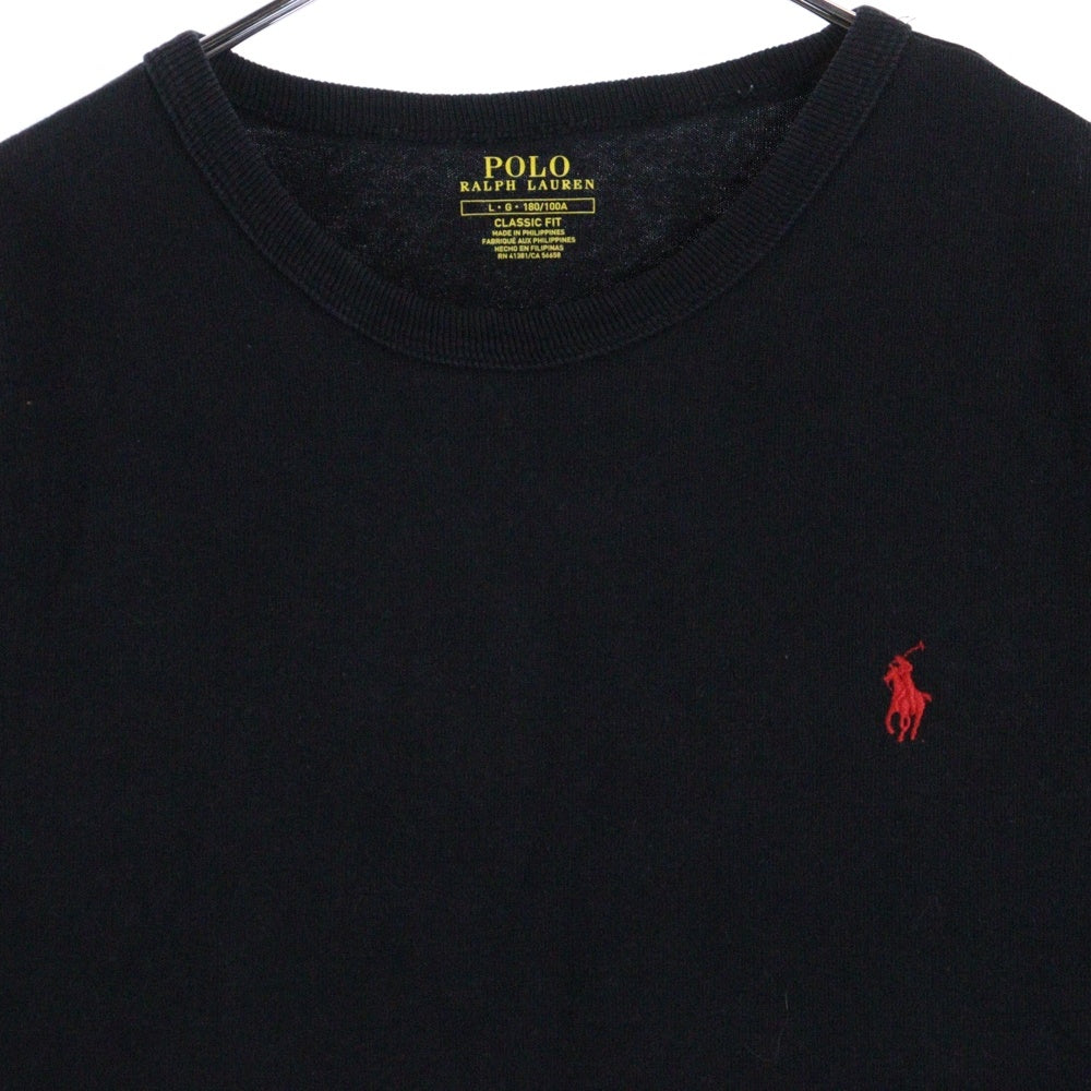 POLO RALPH LAUREN(ポロラルフローレン) フロント刺繍 クルーネック半袖Tシャツ カットソー ブラック 0200011589