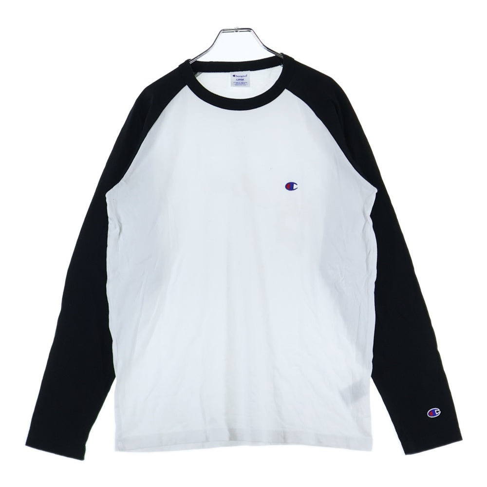 CHAMPION(チャンピオン) フロント刺繍 クルーネック長袖Tシャツ カットソー ホワイト/ブラック C3-Y429