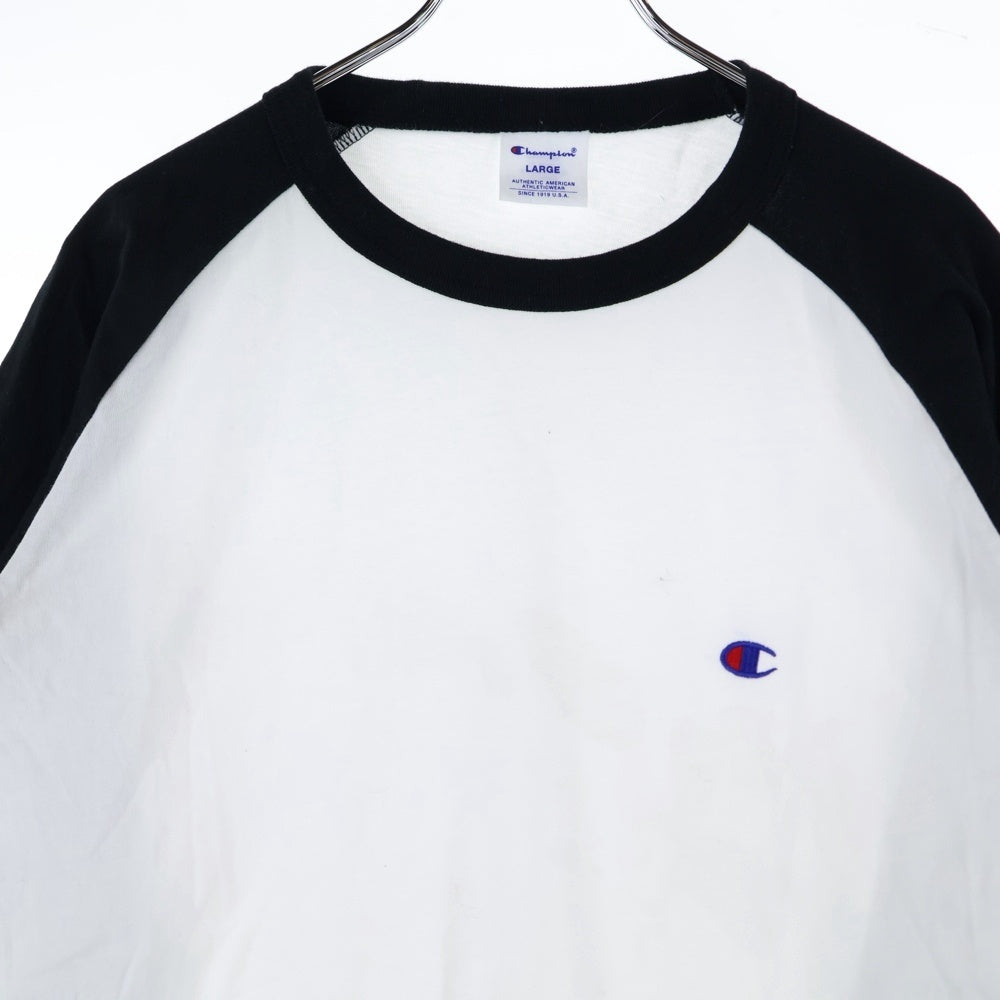 CHAMPION(チャンピオン) フロント刺繍 クルーネック長袖Tシャツ カットソー ホワイト/ブラック C3-Y429