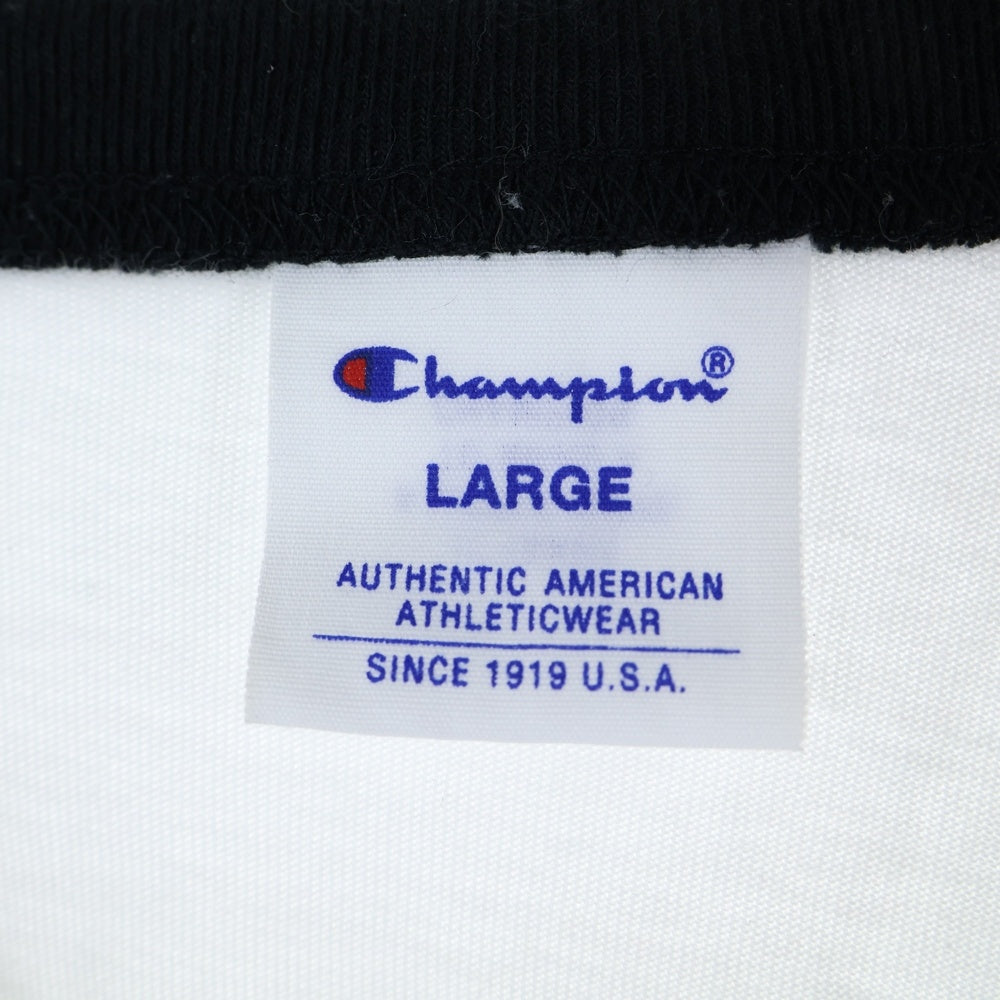 CHAMPION(チャンピオン) フロント刺繍 クルーネック長袖Tシャツ カットソー ホワイト/ブラック C3-Y429