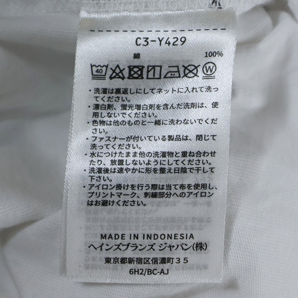 CHAMPION(チャンピオン) フロント刺繍 クルーネック長袖Tシャツ カットソー ホワイト/ブラック C3-Y429