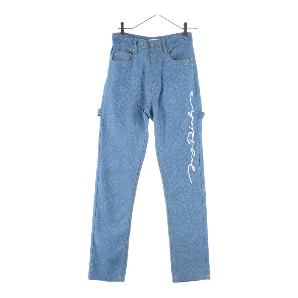 JOY RICH(ジョイリッチ) ジャガード 総柄 ストーンボタン フロントロゴデザイン デニムパンツ ブルー