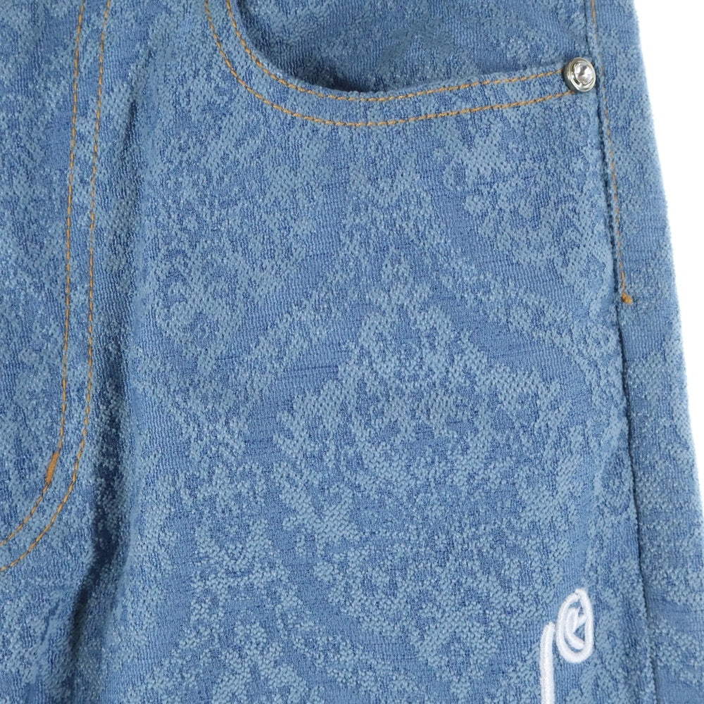 JOY RICH(ジョイリッチ) ジャガード 総柄 ストーンボタン フロントロゴデザイン デニムパンツ ブルー