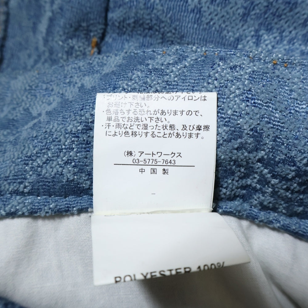 JOY RICH(ジョイリッチ) ジャガード 総柄 ストーンボタン フロントロゴデザイン デニムパンツ ブルー