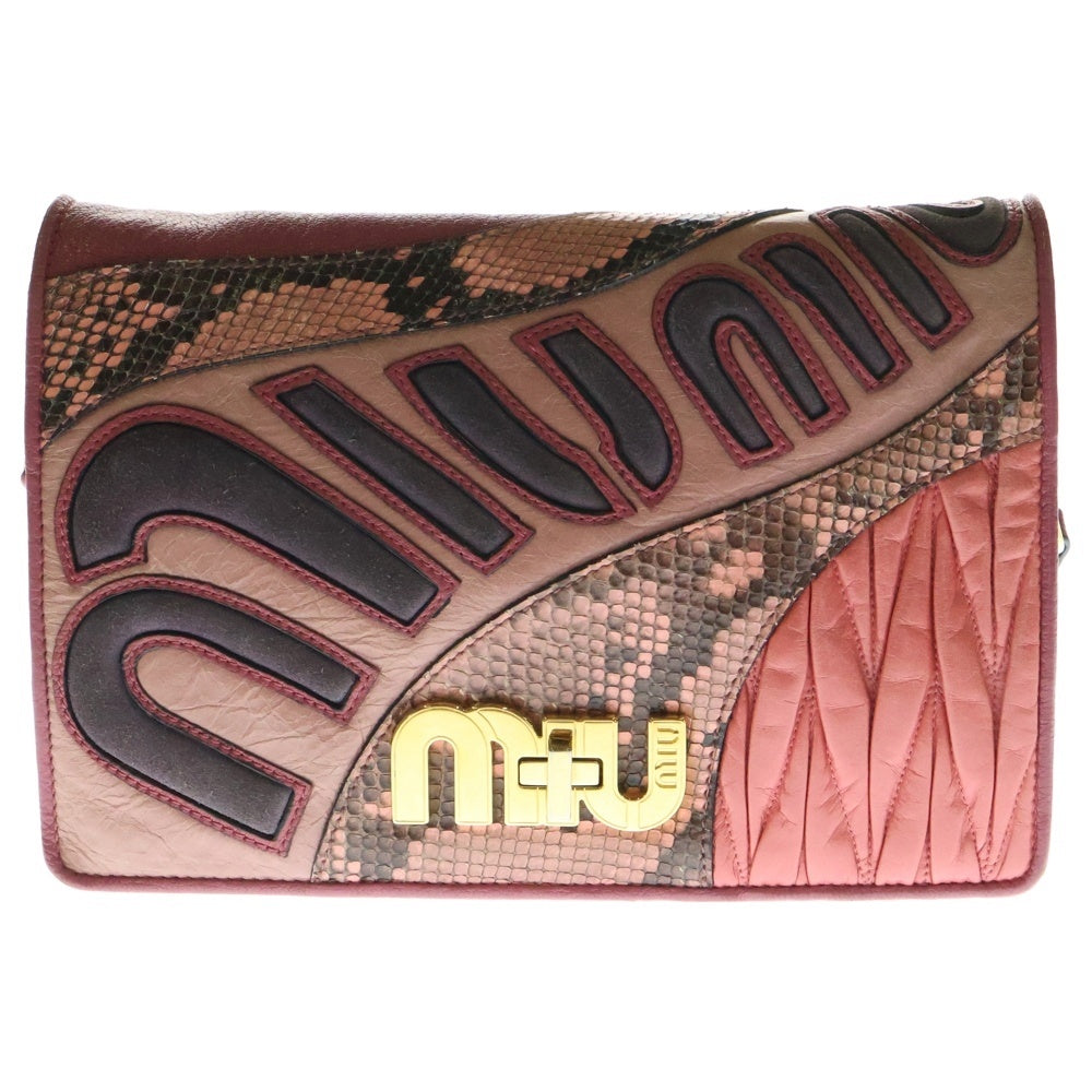 miumiu(ミュウミュウ) Goatskin Snakeskin Madras Nappa Matelasse Patchwork Shoulder Bag ゴートスキン スネークスキン パッチワーク ショルダーバッグ レディース 5BF066