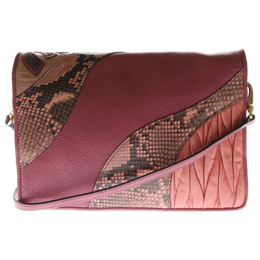 miumiu(ミュウミュウ) Goatskin Snakeskin Madras Nappa Matelasse Patchwork Shoulder Bag ゴートスキン スネークスキン パッチワーク ショルダーバッグ レディース 5BF066