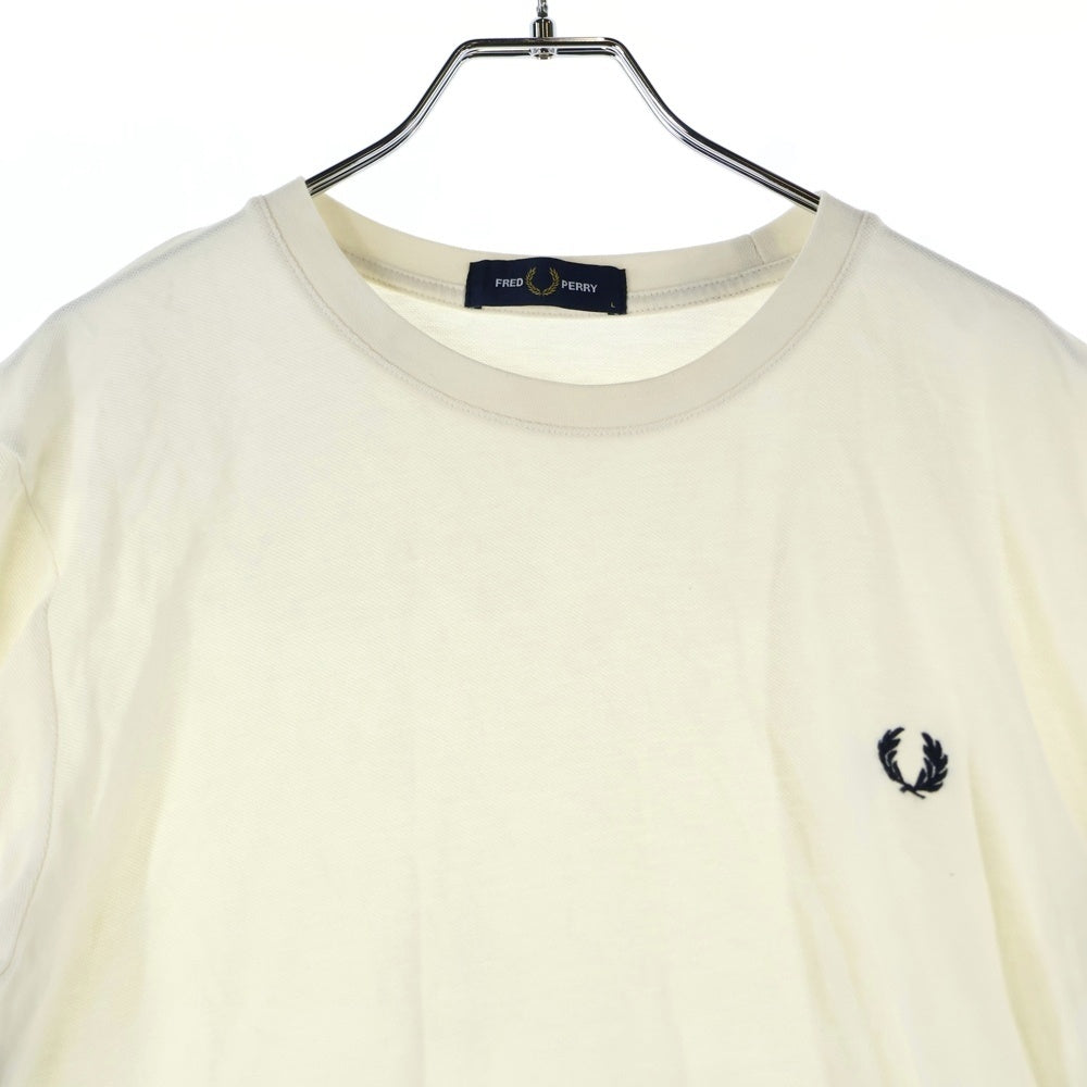 FRED PERRY(フレッドペリー) 中国製 袖裾ボーダー コットン クルーネック 半袖Tシャツ カットソー アイボリー