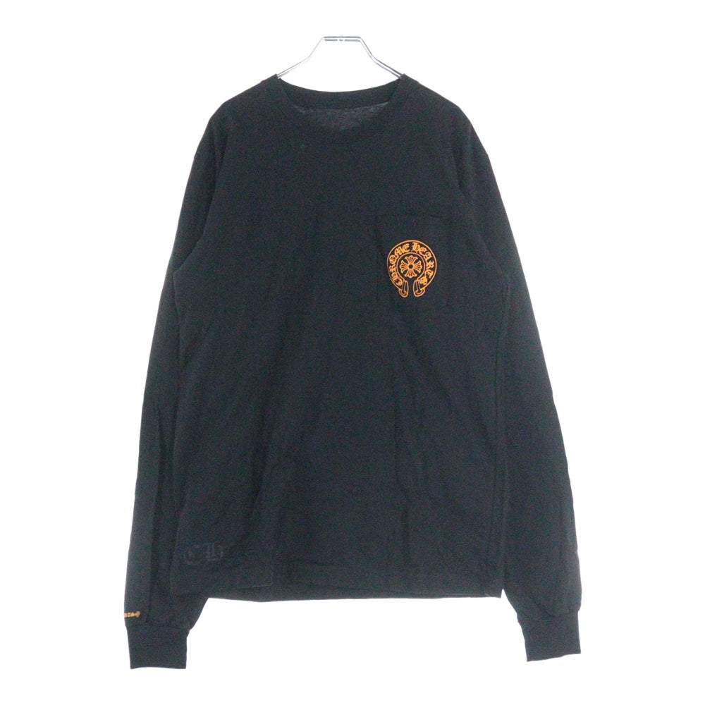 CHROME HEARTS(クロムハーツ) CH LS LTD スタッフ限定 バックホースシュープリント クルーネック 長袖Tシャツ カットソー ブラック/オレンジ