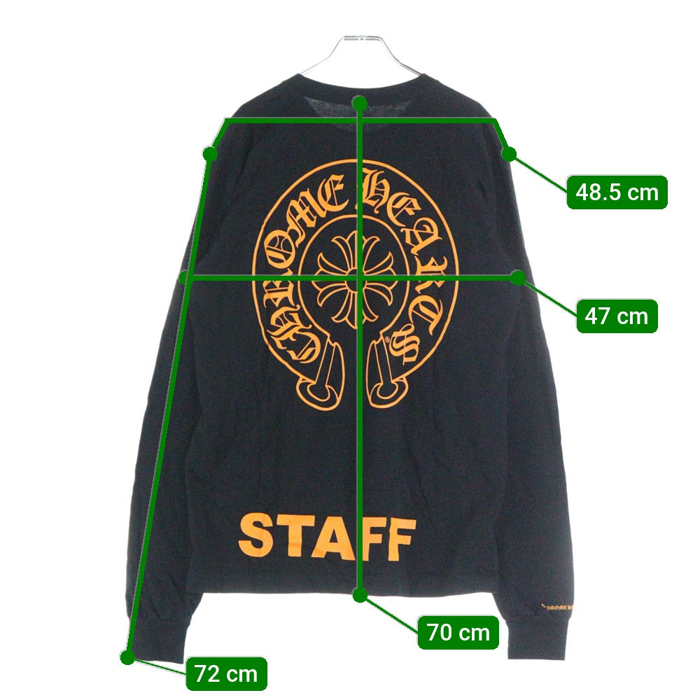 CHROME HEARTS(クロムハーツ) CH LS LTD スタッフ限定 バックホースシュープリント クルーネック 長袖Tシャツ カットソー ブラック/オレンジ