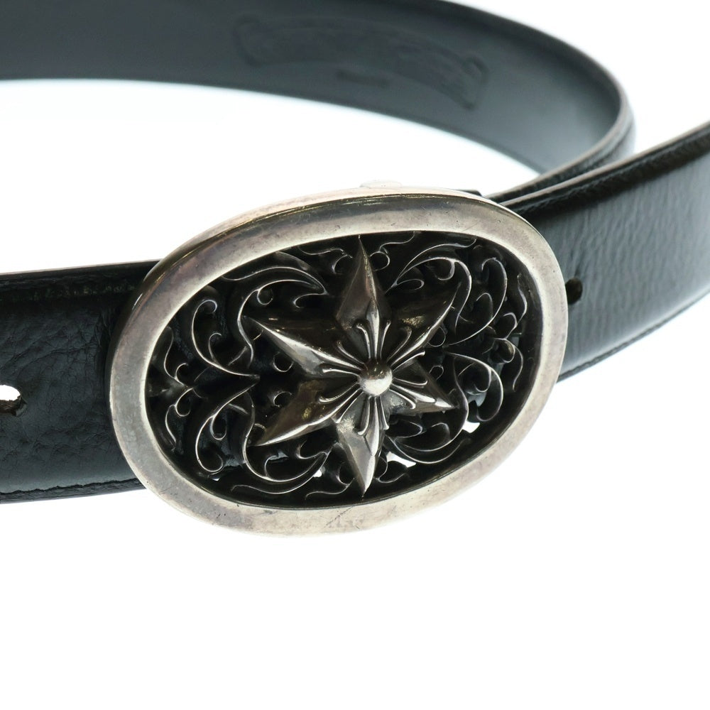 CHROME HEARTS(クロムハーツ) OVAL STAR STRAP1.5 クラシックオーバルスターバックル レザーベルト シルバー