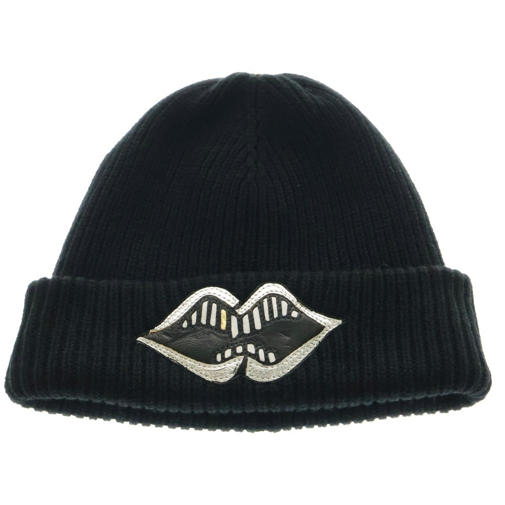 CHROME HEARTS(クロムハーツ) PPO CHOMPER BEANIE クロスボール レザーチョンパー カシミア ビーニーキャップ 帽子 ブラック/シルバー