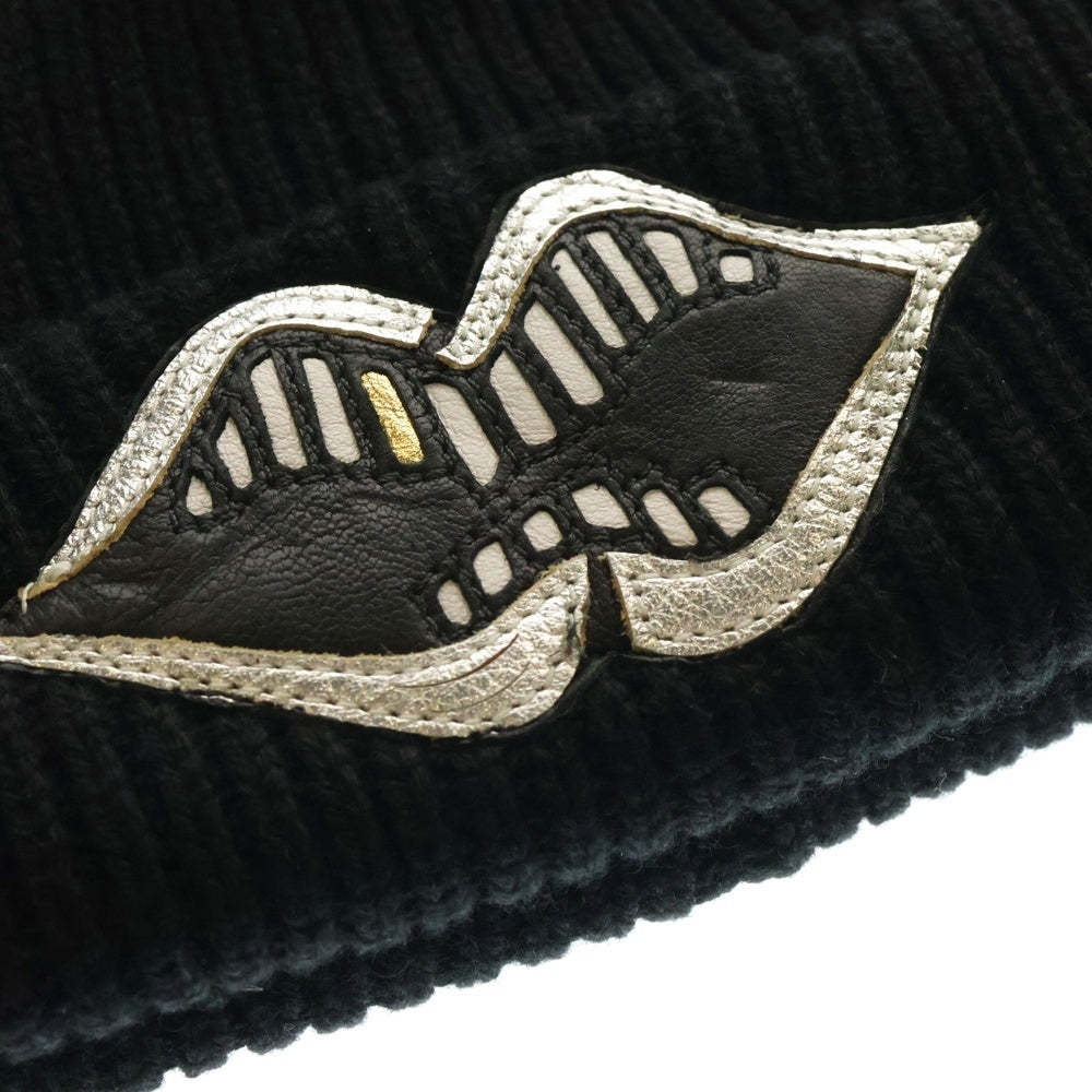CHROME HEARTS(クロムハーツ) PPO CHOMPER BEANIE クロスボール レザーチョンパー カシミア ビーニーキャップ 帽子 ブラック/シルバー