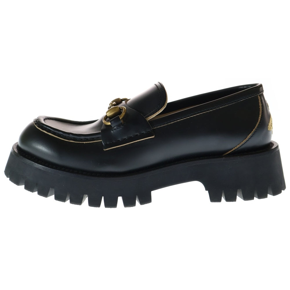 GUCCI(グッチ) ホースビット ローファー ビーエンブロイダリー レザーシューズ ブラック/ゴールド レディース 577236