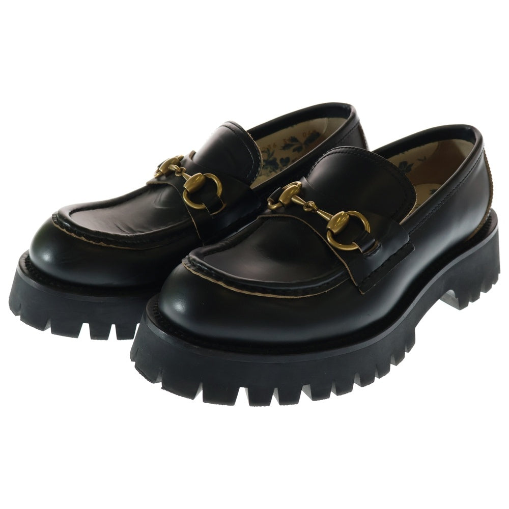 GUCCI(グッチ) ホースビット ローファー ビーエンブロイダリー レザーシューズ ブラック/ゴールド レディース 577236