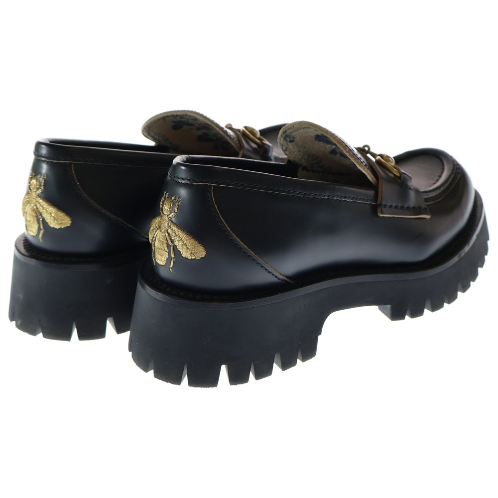 GUCCI(グッチ) ホースビット ローファー ビーエンブロイダリー レザーシューズ ブラック/ゴールド レディース 577236