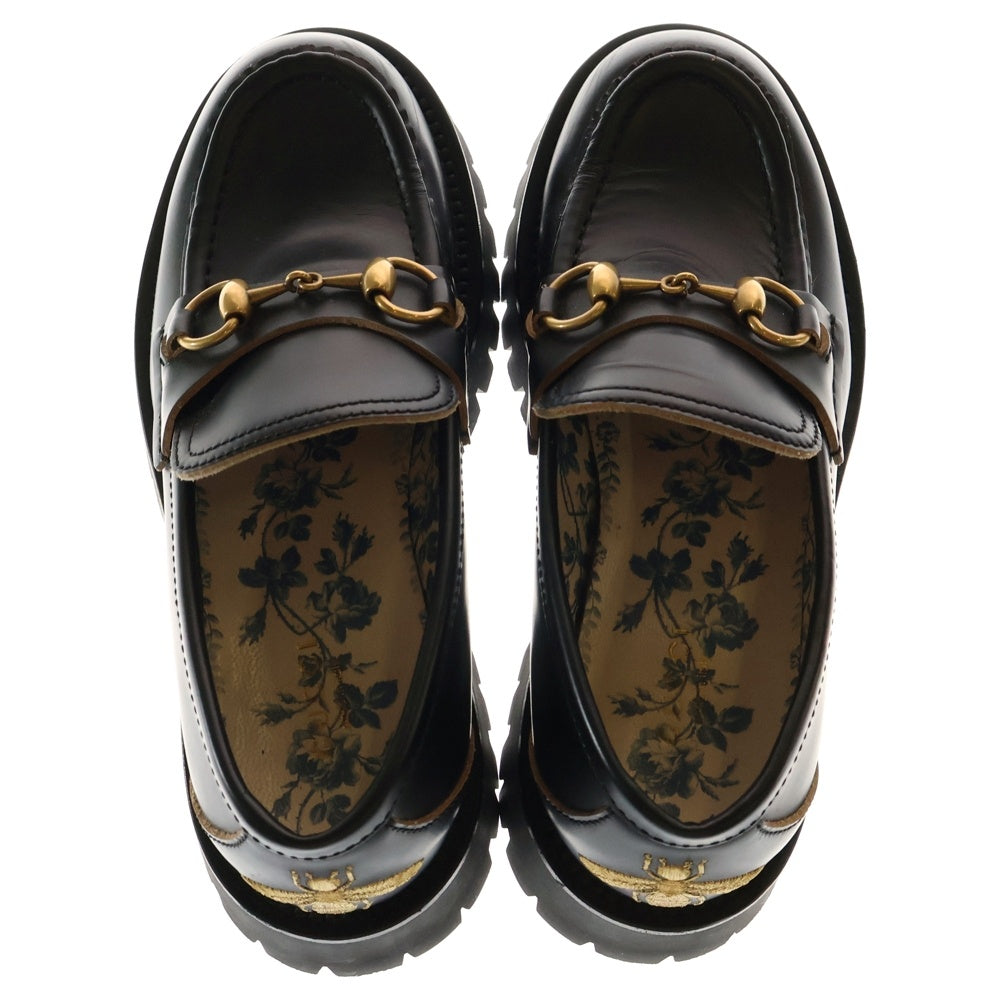 GUCCI(グッチ) ホースビット ローファー ビーエンブロイダリー レザーシューズ ブラック/ゴールド レディース 577236