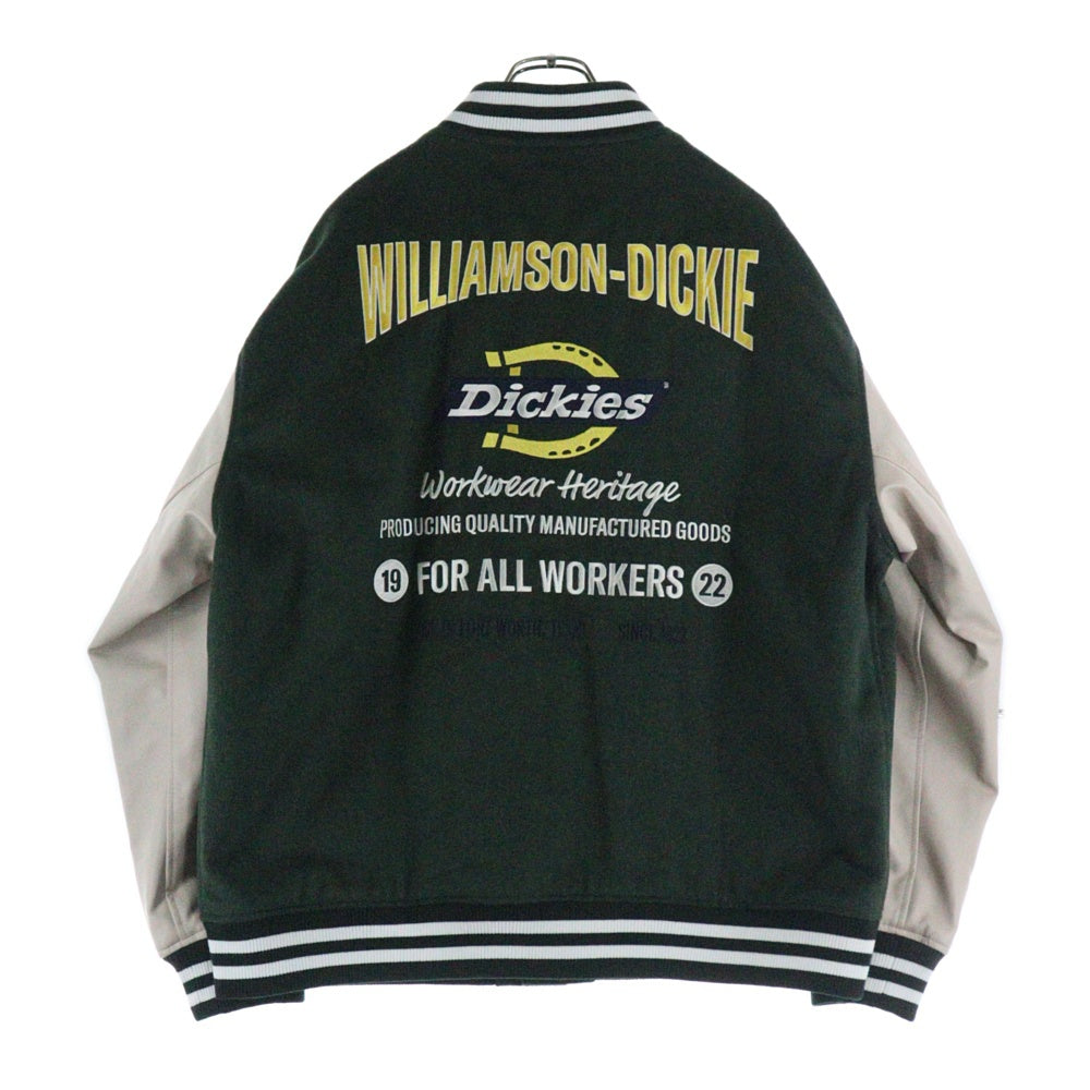 Dickies(ディッキーズ) ロゴエンブロイダリーデザイン メルトンライク アワードジャケット スタジアムジャンパー グリーン 2478-2170