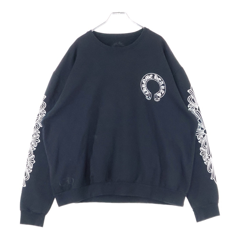 CHROME HEARTS(クロムハーツ) Horseshoe L/S Sweatshirt ホースシュープリント 袖フローラル スウェットトレーナー ブラック