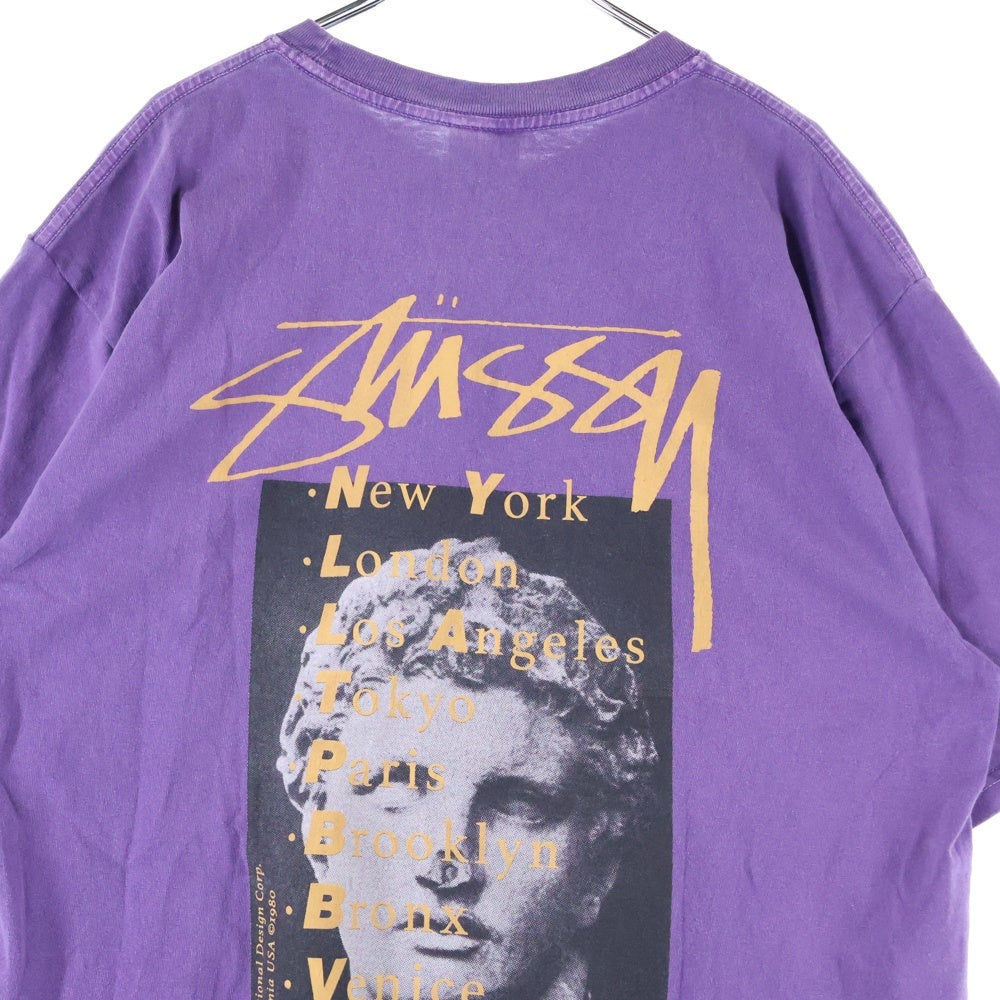 STUSSY(ステューシー) Statue Pig Dyed Tee クルーネック 両面プリント コットン 半袖 Tシャツ カットソー パープル
