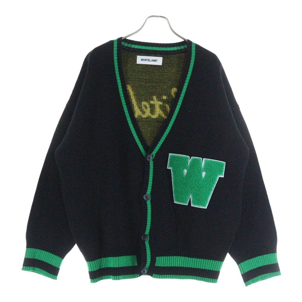 WHITELAND BLACKBURN(ホワイトランドブラックバーン) パイルロゴパッチ ミドルゲージ ニット カーディガン ブラック 21A-KNL322-WL
