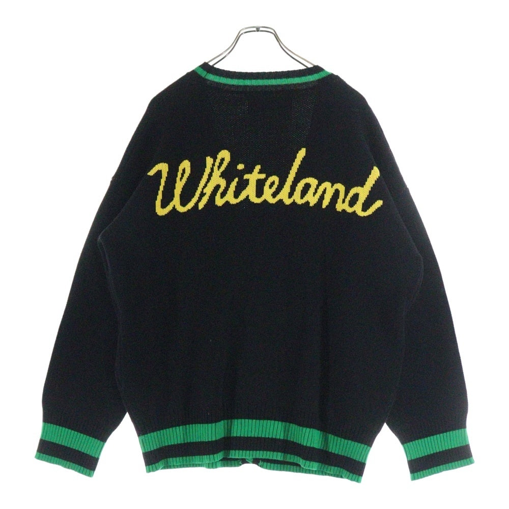 WHITELAND BLACKBURN(ホワイトランドブラックバーン) パイルロゴパッチ ミドルゲージ ニット カーディガン ブラック 21A-KNL322-WL