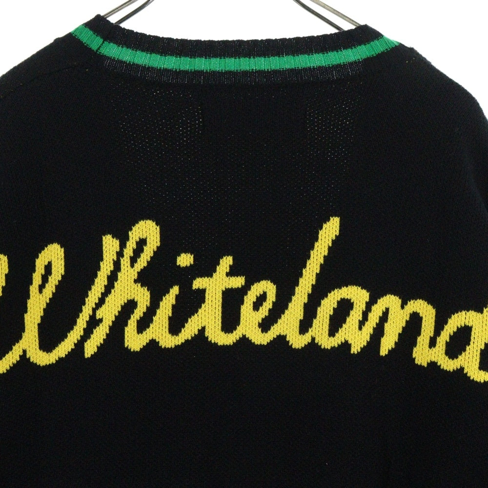 WHITELAND BLACKBURN(ホワイトランドブラックバーン) パイルロゴパッチ ミドルゲージ ニット カーディガン ブラック 21A-KNL322-WL