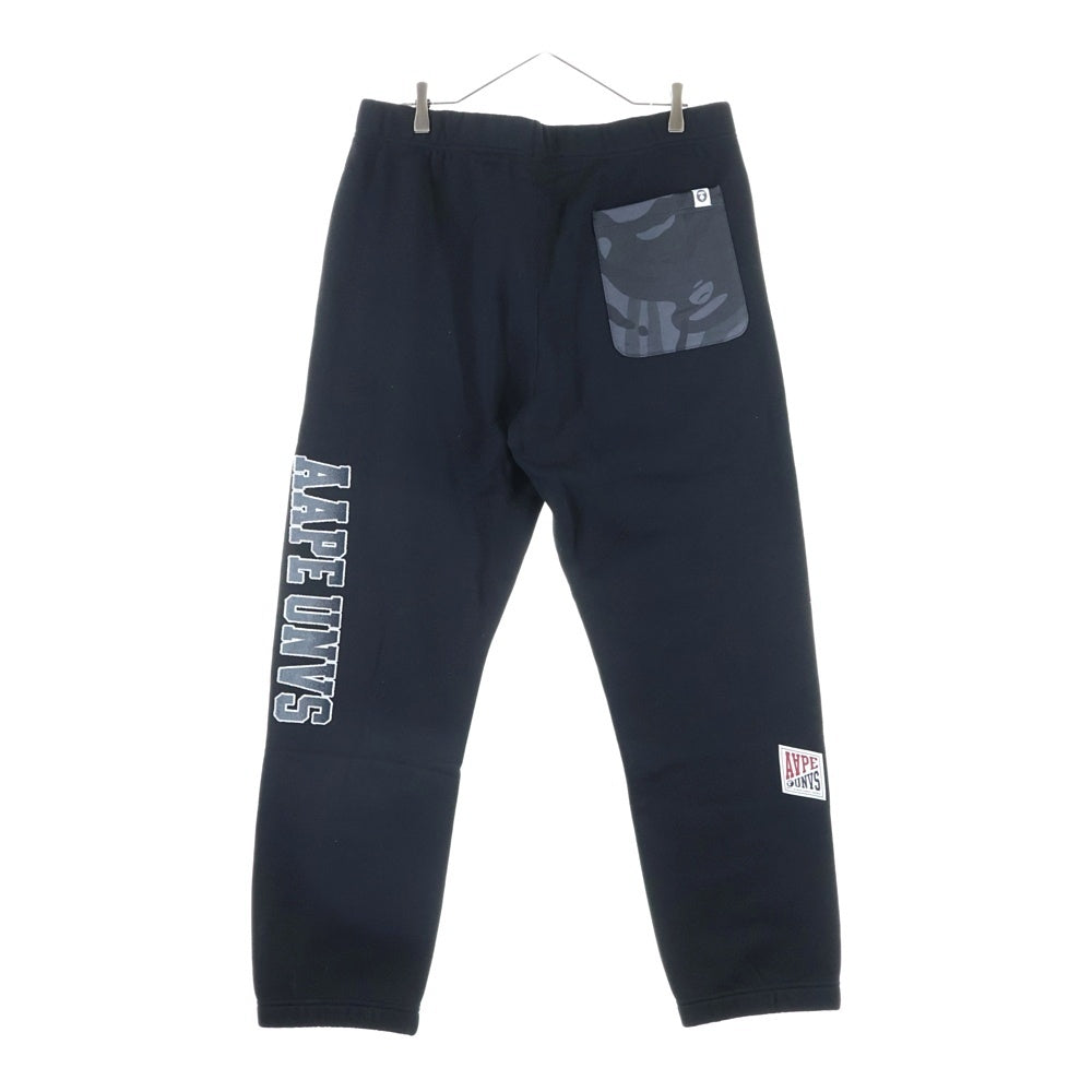 AAPE BY A BATHING APE(エーエイプバイアベイシングエイプ) AAPE MAIN SWEAT PANTS エイプ メニー スウェット エンブロイダリー バックカモ ロングパンツ ブラック AAPPTMB638XXN