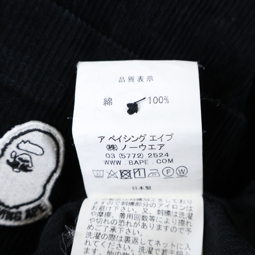 A BATHING APE(アベイシングエイプ) CORDUROY SHIRT 胸ロゴデザイン 7B コーデュロイ 長袖シャツ ブラック 007SHF801002X