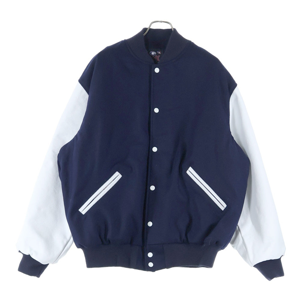 GAME SPORTWEAR(ゲームスポーツウェア) カウレザー切り替え ウールスタジャン ネイビー/ホワイト