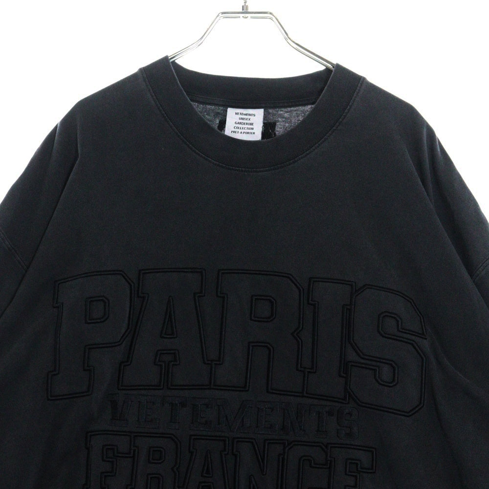 VETEMENTS(ヴェトモン) XXXL PARIS LOGO T-SHIRT フロントパリスロゴ オーバーサイズ クルーネック 半袖Tシャツ カットソー ブラック UE64TR370B