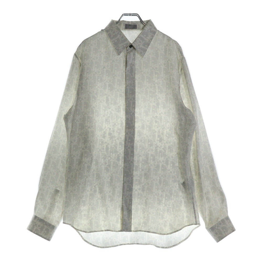 DIOR(ディオール) 21SS オブリーク総柄 シルク 比翼 長袖シャツ ホワイト 013C502A5141