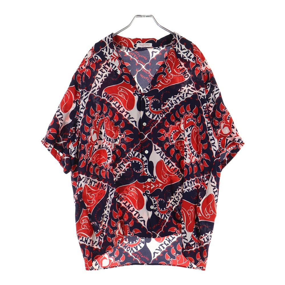 VALENTINO(ヴァレンティノ) ARCHIVE MANIFESTO BANDANA PRINT SILK SHIRT アーカイブ マニフェスト バンダナプリント シルク半袖シャツ レッド/ネイビー/ホワイト 1V3AAA908KW