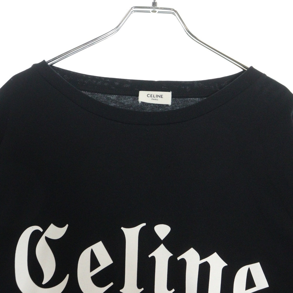 CELINE(セリーヌ) 22SS ゴシックロゴプリント クルーネック 半袖Tシャツ カットソー ブラック 2X37A671Q