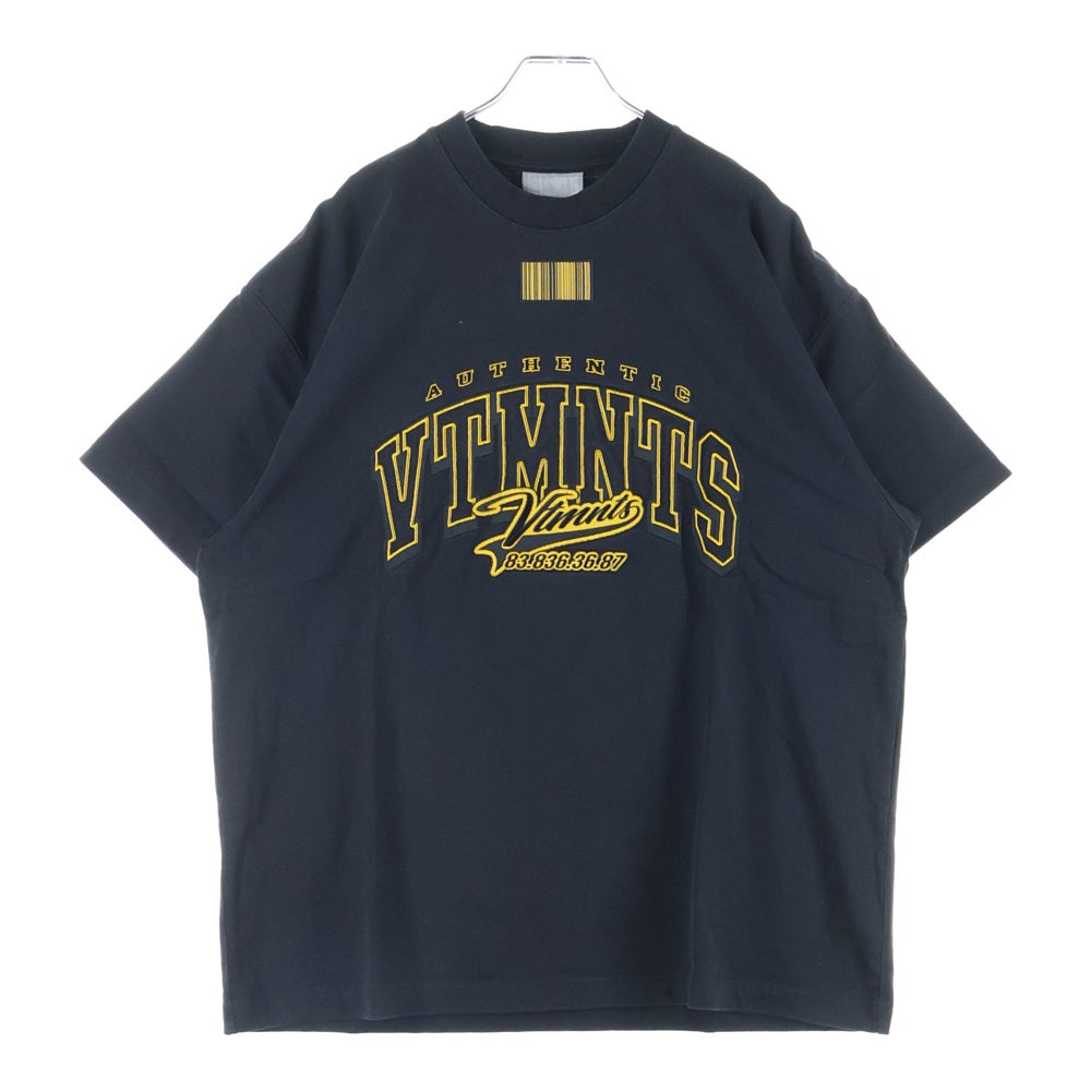 VTMNTS(ブイティーエムエヌティーエス) 22SS COLLEGE T-SHIRT カレッジロゴ クルーネック 半袖Tシャツ カットソー ブラック VL12TR180B