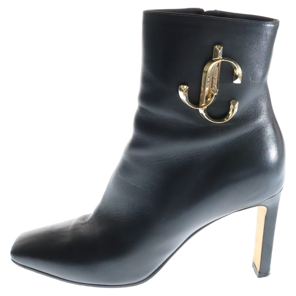 JIMMY CHOO(ジミーチュウ) MINORI 85 ミノリ JCロゴ レザー サイドジップ ヒールブーツ レディース ブラック