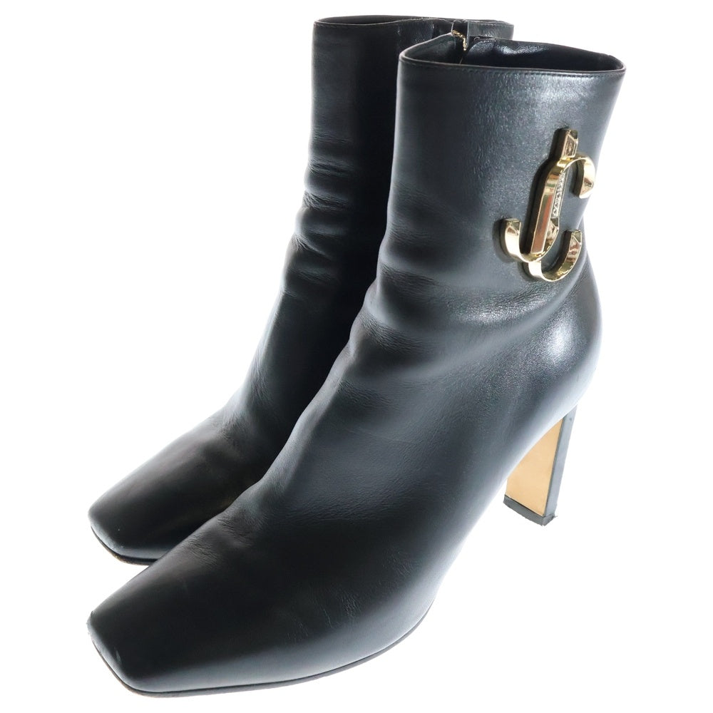 JIMMY CHOO(ジミーチュウ) MINORI 85 ミノリ JCロゴ レザー サイドジップ ヒールブーツ レディース ブラック
