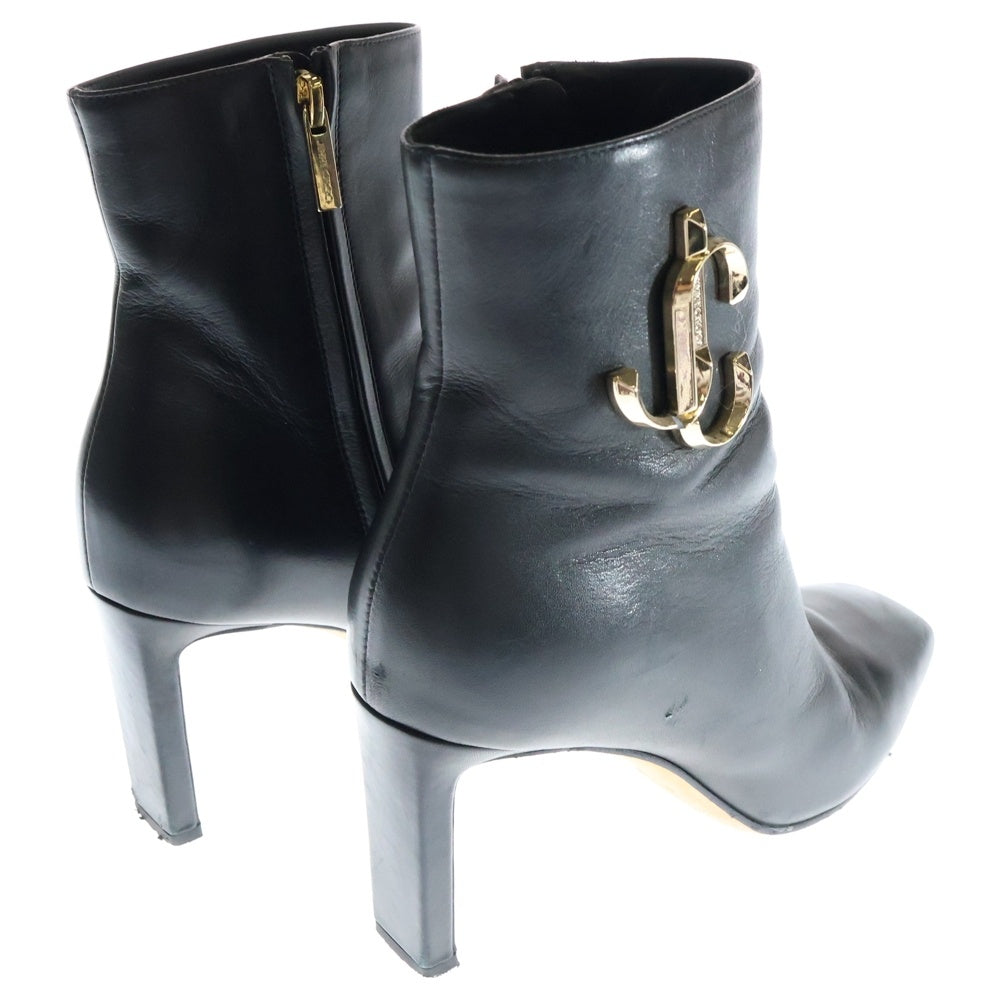 JIMMY CHOO(ジミーチュウ) MINORI 85 ミノリ JCロゴ レザー サイドジップ ヒールブーツ レディース ブラック