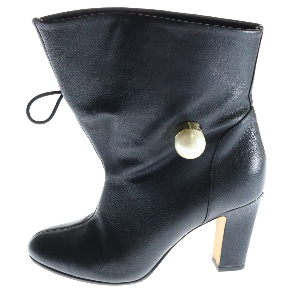 JIMMY CHOO(ジミーチュウ) BETHANIE ベサニー ビックパール付き レザー ショート ヒールブーツ レディース ブラック