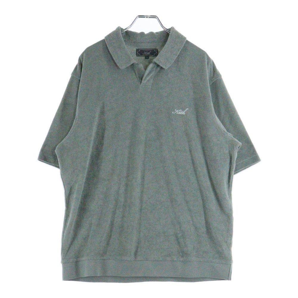 KITH(キス) 25SS PLUSH TERRY LEO POLO パイル地 ロゴ刺繍 半袖ポロシャツ グリーン KHM033646