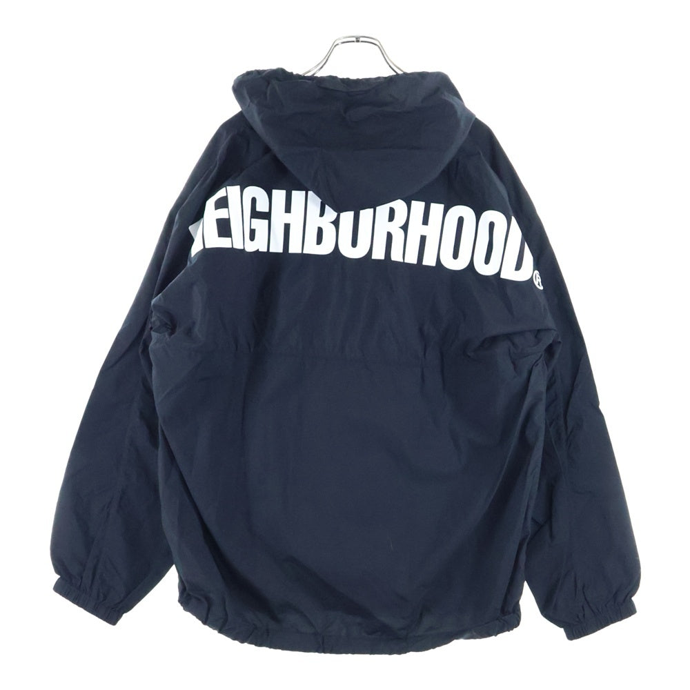 NEIGHBORHOOD(ネイバーフッド) 21SS ANORAK N-JKT ロゴプリント ハーフジップナイロンアノラックパーカー フーディー ブラック 211TSNH-JKM02