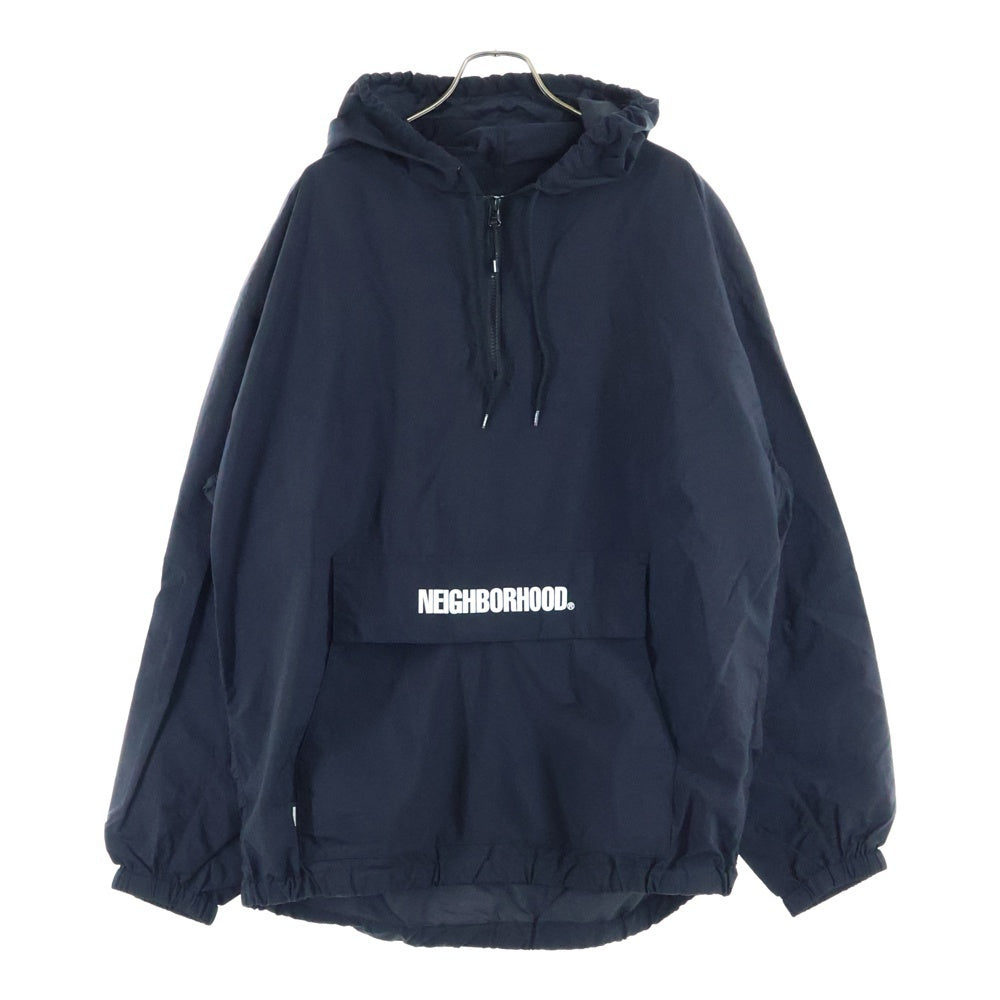 NEIGHBORHOOD(ネイバーフッド) 21SS ANORAK N-JKT ロゴプリント ハーフジップナイロンアノラックパーカー フーディー ブラック 211TSNH-JKM02